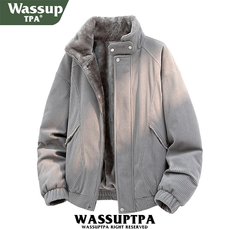 WASSUP TPA日系夹克男秋冬新款加绒保暖灯芯绒工装棉服大码外套潮