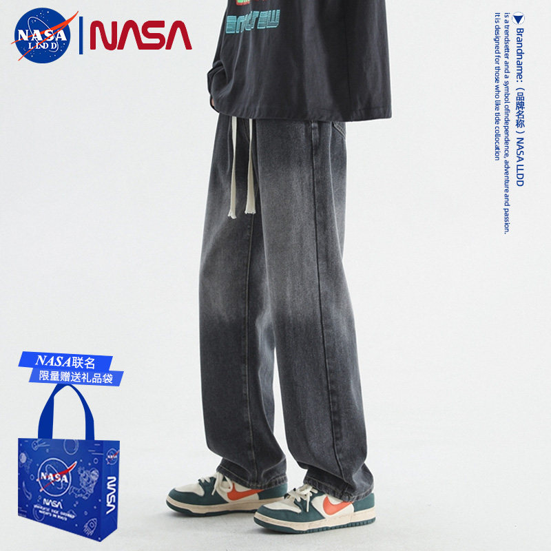 NASA联名潮牌痞帅渐变牛仔裤男春夏季薄款美式高街宽松直筒长裤子