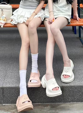 十字花外穿厚底拖鞋女增高凉拖2025新款夏季百搭沙滩鞋爆款一字拖