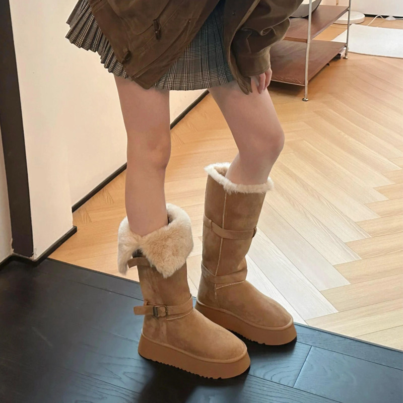 厚底长筒栗色雪地靴女加绒羊毛棉鞋2025年冬季新款东北保暖高筒靴,女鞋,时尚雪地靴,淘宝优惠券,粉丝福利购,淘宝优惠卷