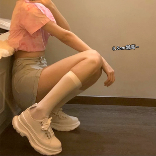 网红爆款小白鞋女2026春秋新款鞋子厚底增高帆布鞋百搭低帮老爹鞋