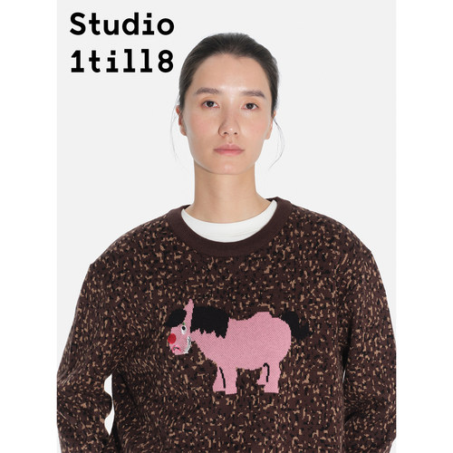 Studio1till8提花小马刺绣毛衣
