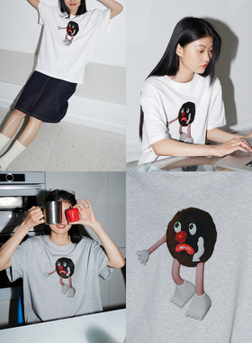 Studio1till8 8 毛绒牙痛印花图案上衣百搭宽松柔软短袖女t恤夏