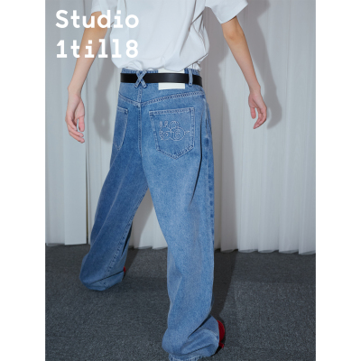 Studio1till8886蜜蜂刺绣牛仔裤