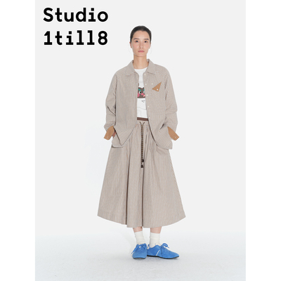 Studio1till8格纹插肩袖衬衫