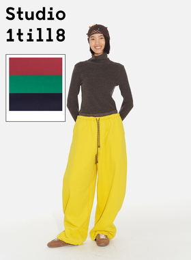 Studio1till8 藏青/红色/黄色/绿色 廓形松紧腰抽绳宽松加绒长裤