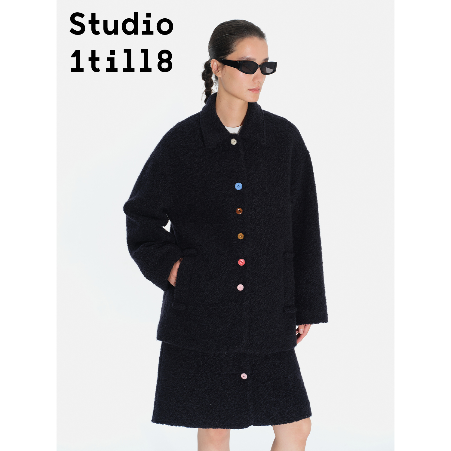 Studio1till8拼彩呢大衣半裙