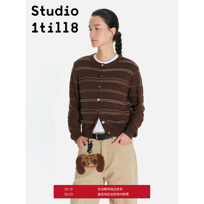 Studio1till8咖啡棕条纹开衫