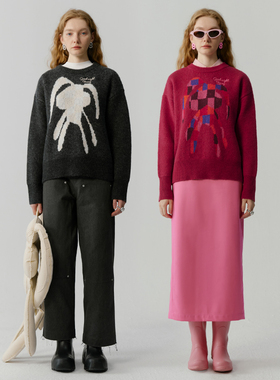 Studio1till8 8 男女同款秋冬针织上衣兔年晚安兔宽松毛衣女