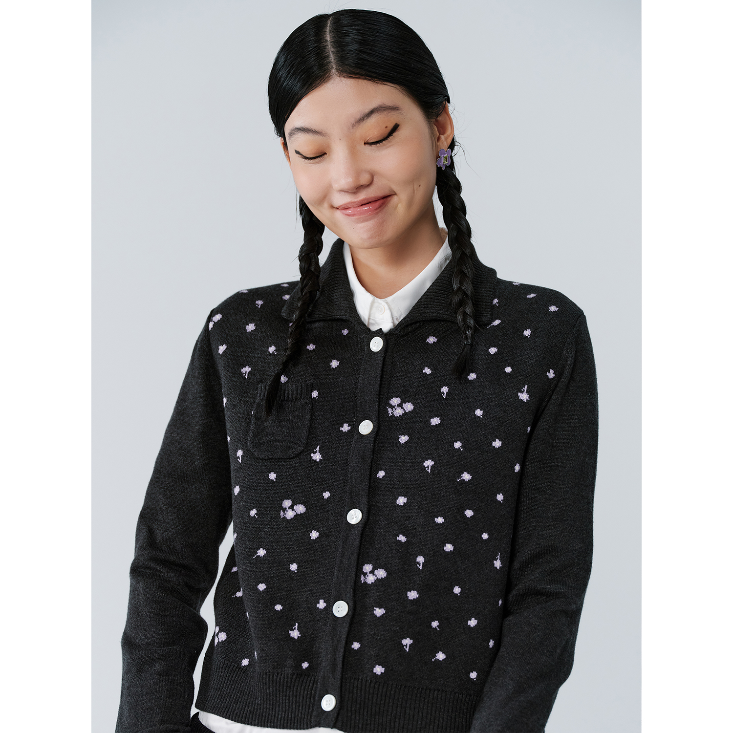 Studio1till8碎花方领针织开衫