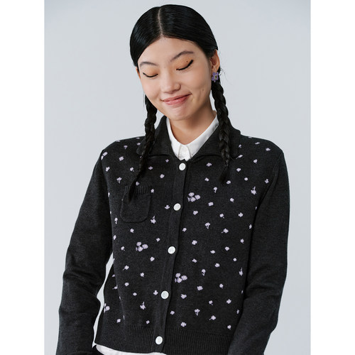 Studio1till8碎花方领针织开衫