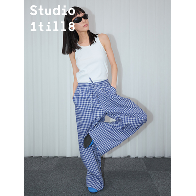 Studio1till8格纹宽松直筒休闲裤