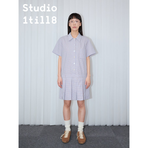 Studio1till8翻领格纹连衣裙