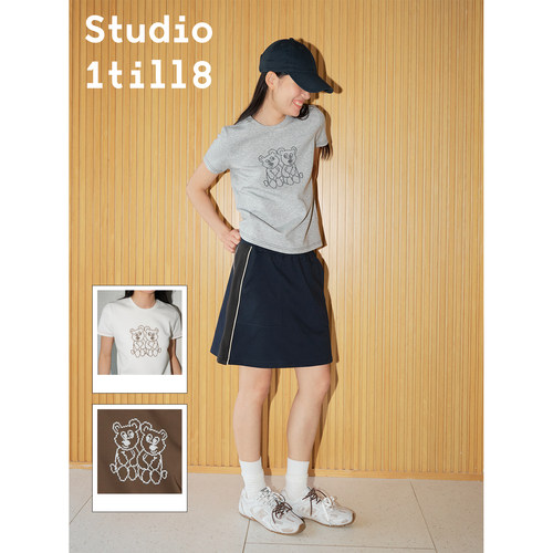 Studio1till8马赛克小熊印花T恤