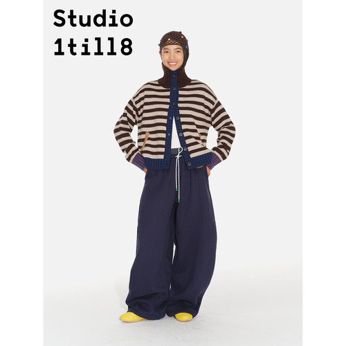 Studio1till8复古拼接条纹开衫