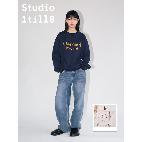 Studio1till8英文毛巾绣卫衣