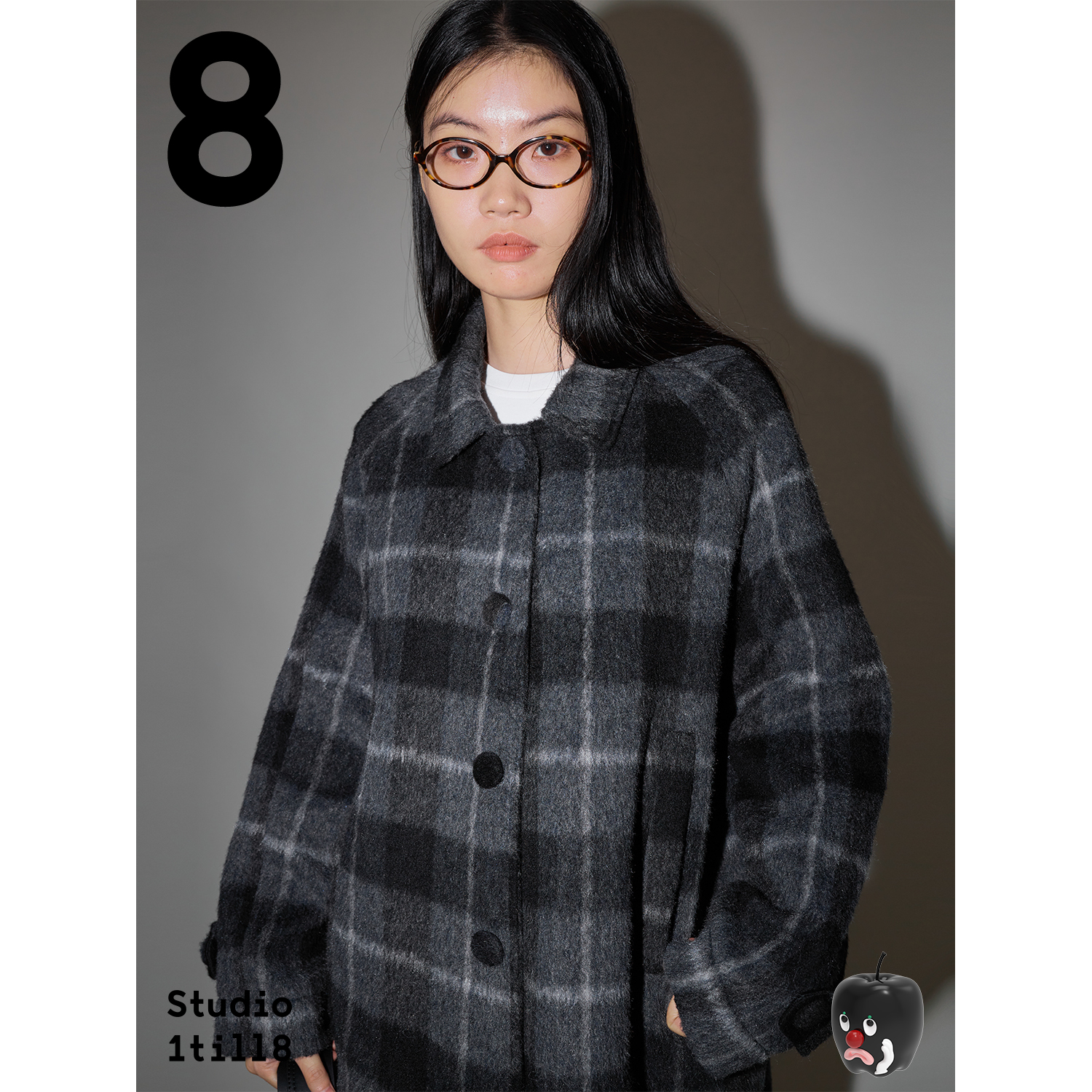 Studio1till8 复古撞色格纹A字型呢外套中长款毛呢大衣女秋冬