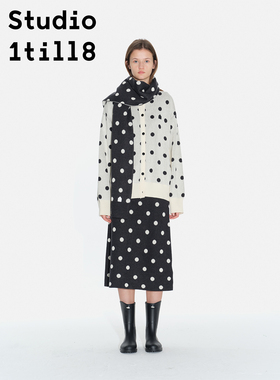 Studio1till8 小A版中长款设计感后开叉长裙黑白波点针织半裙女