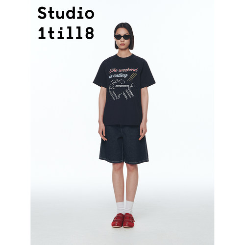 Studio1till8小狗印花插肩短袖