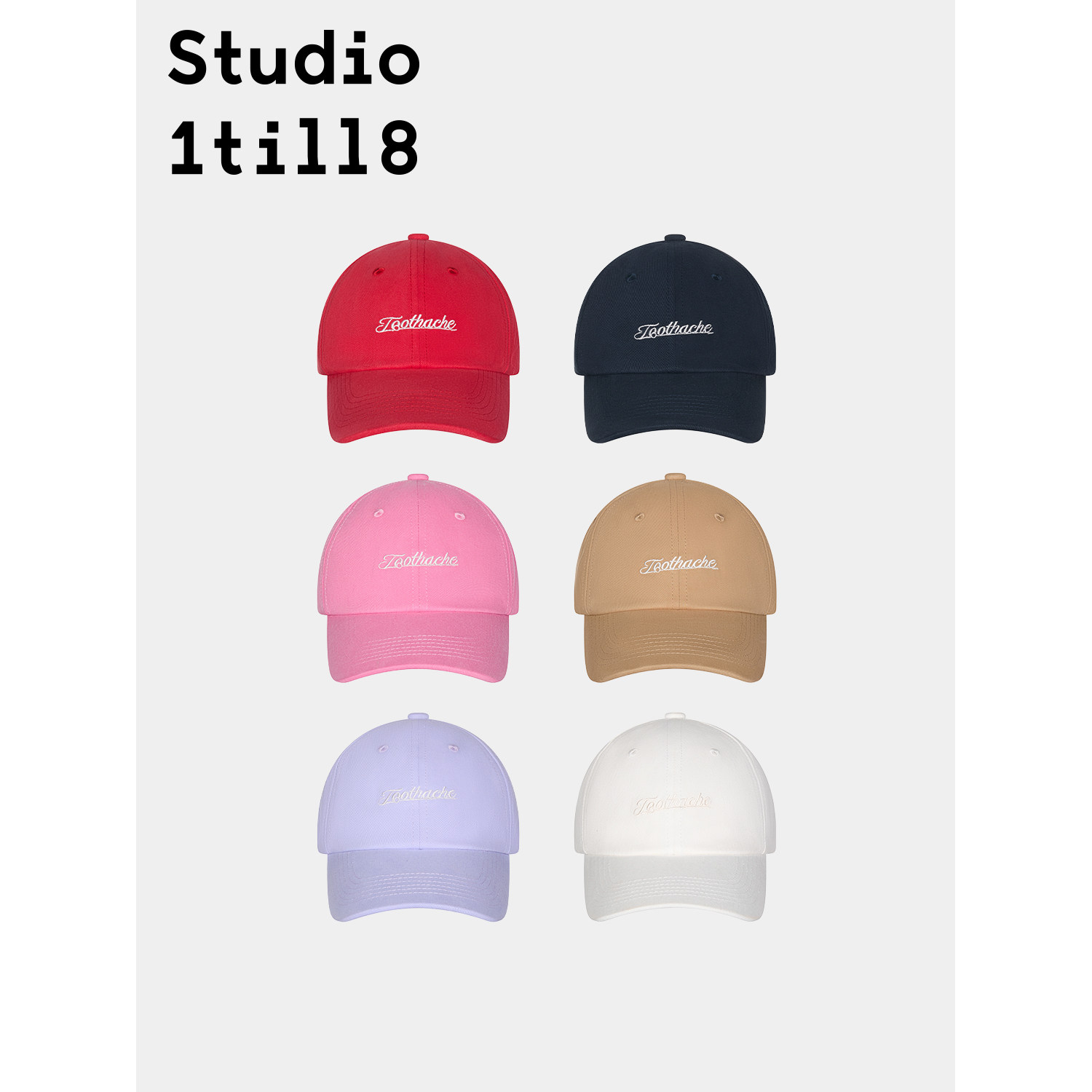 Studio1till8 英文刺绣鸭舌帽 卡其/粉色/红色/藏青/白色/淡紫
