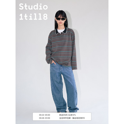 Studio1till8刺绣条纹POLO衫