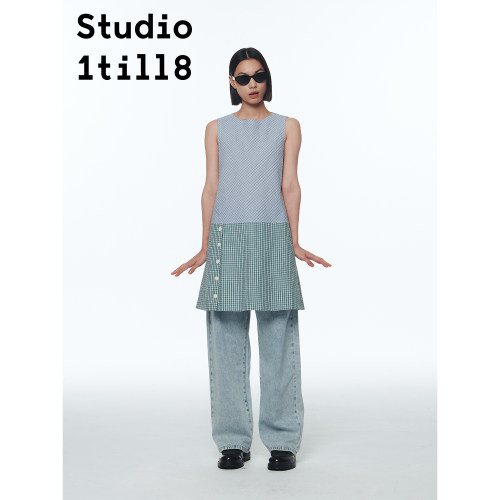 Studio1till8果实扣格纹拼接裙