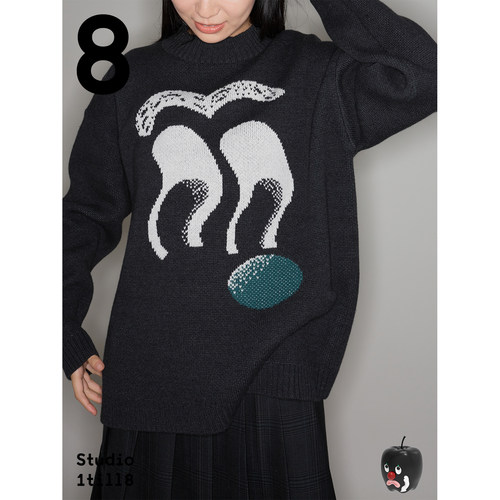 Studio1till8扭扭表情圆领毛衣