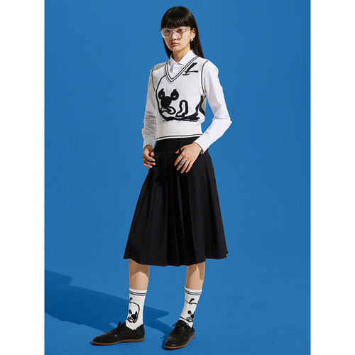 手绘感苹果牙痛针织背心