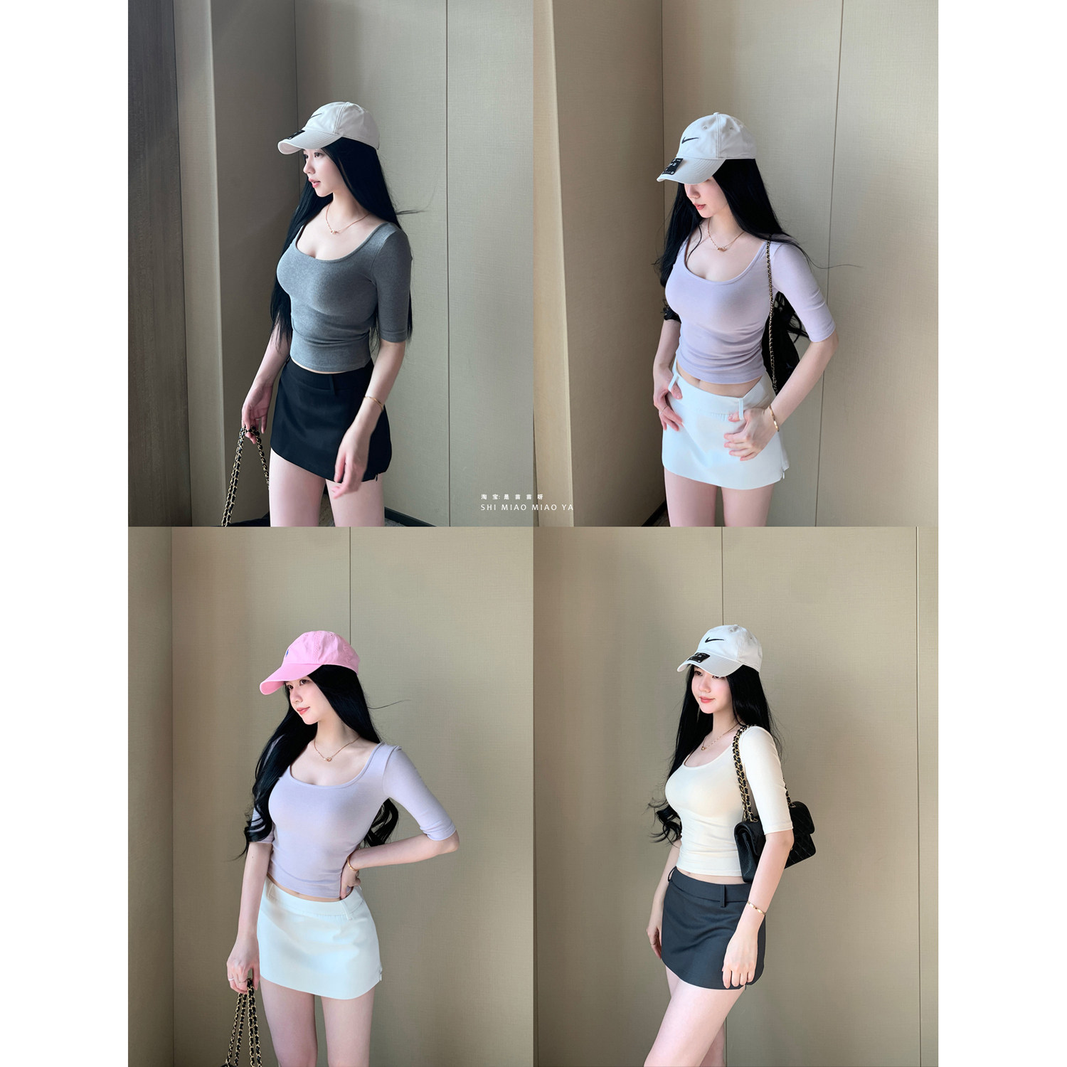 U领中袖上衣 舞蹈生Tee 修身纯色修身五分袖正肩T恤芭蕾领纯欲女
