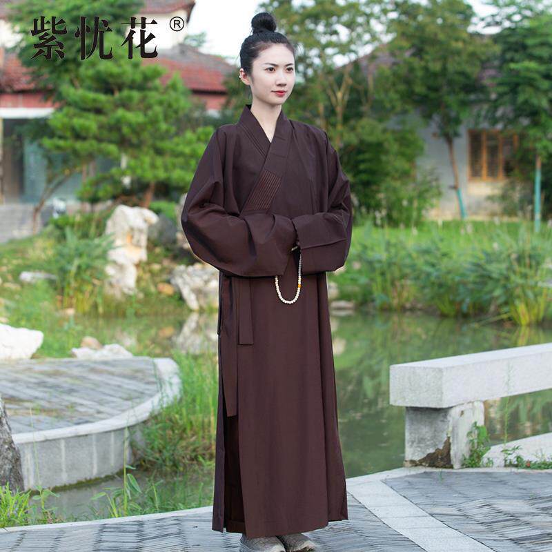 紫忧花小袖海青居士服男女夏季台湾麻纱海清衣服和尚袈裟僧服大褂
