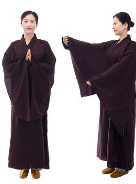 特价海青居士服男女咖啡色黑色不透明僧服海青比丘尼和尚衣法会禅