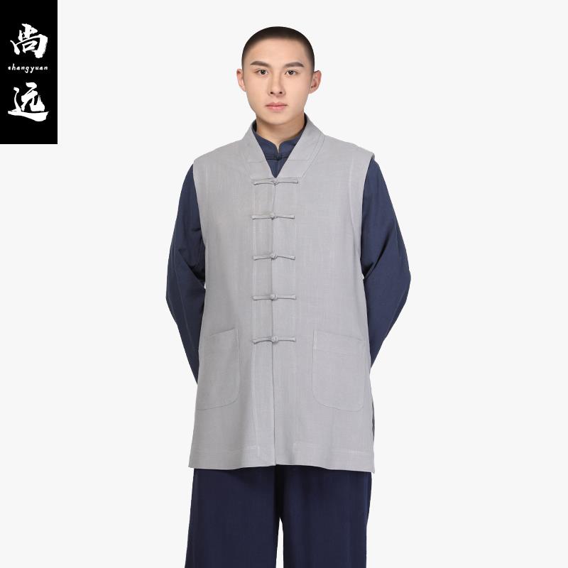 特价纯色全棉短伽蓝褂马甲僧服居士服内搭外穿男女春秋薄款透气热
