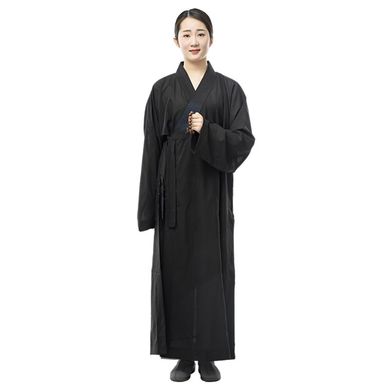 特价海青女款小袖居士服男长衫大褂四季可穿僧服佛系复古长袍黑咖