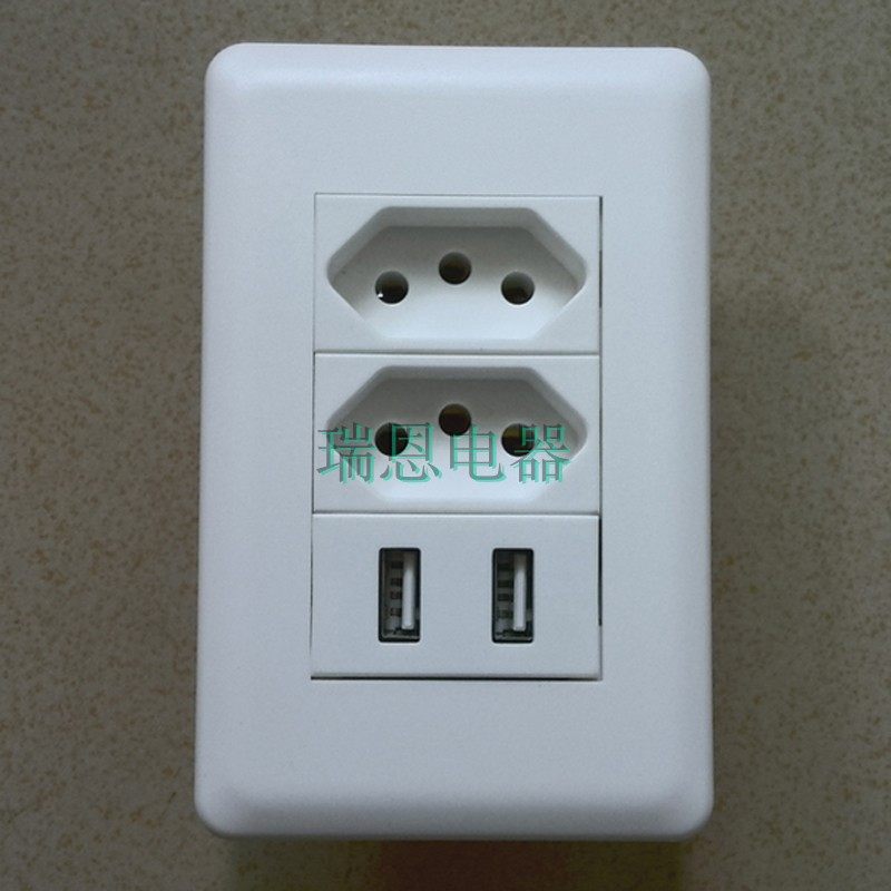 2位巴西电源插座usb智能充电插座瑞士墙壁插座118型双usb面板插座