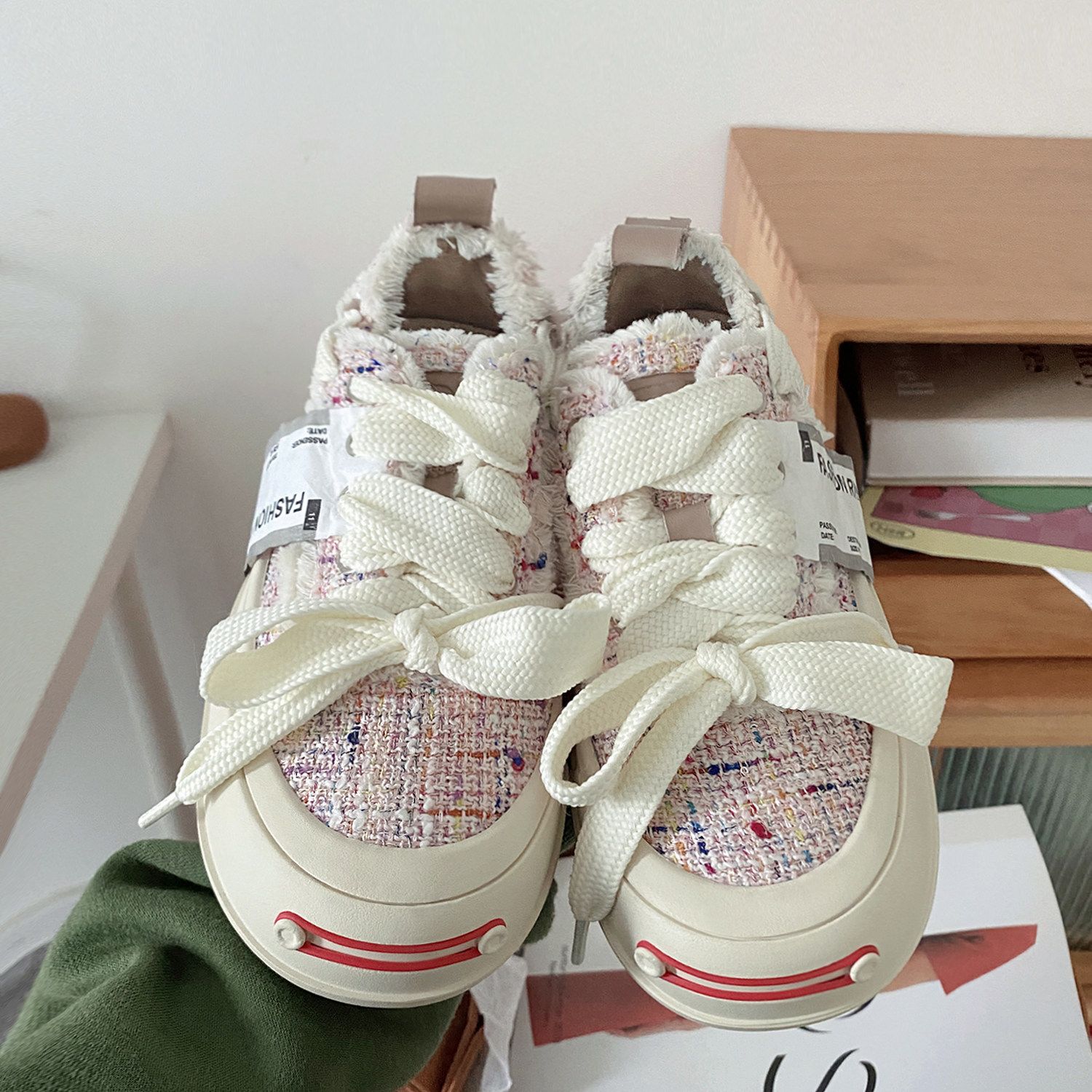 六月初品开口笑鞋子女乞丐潮鞋百搭ins超火韩版设计感厚底帆布鞋