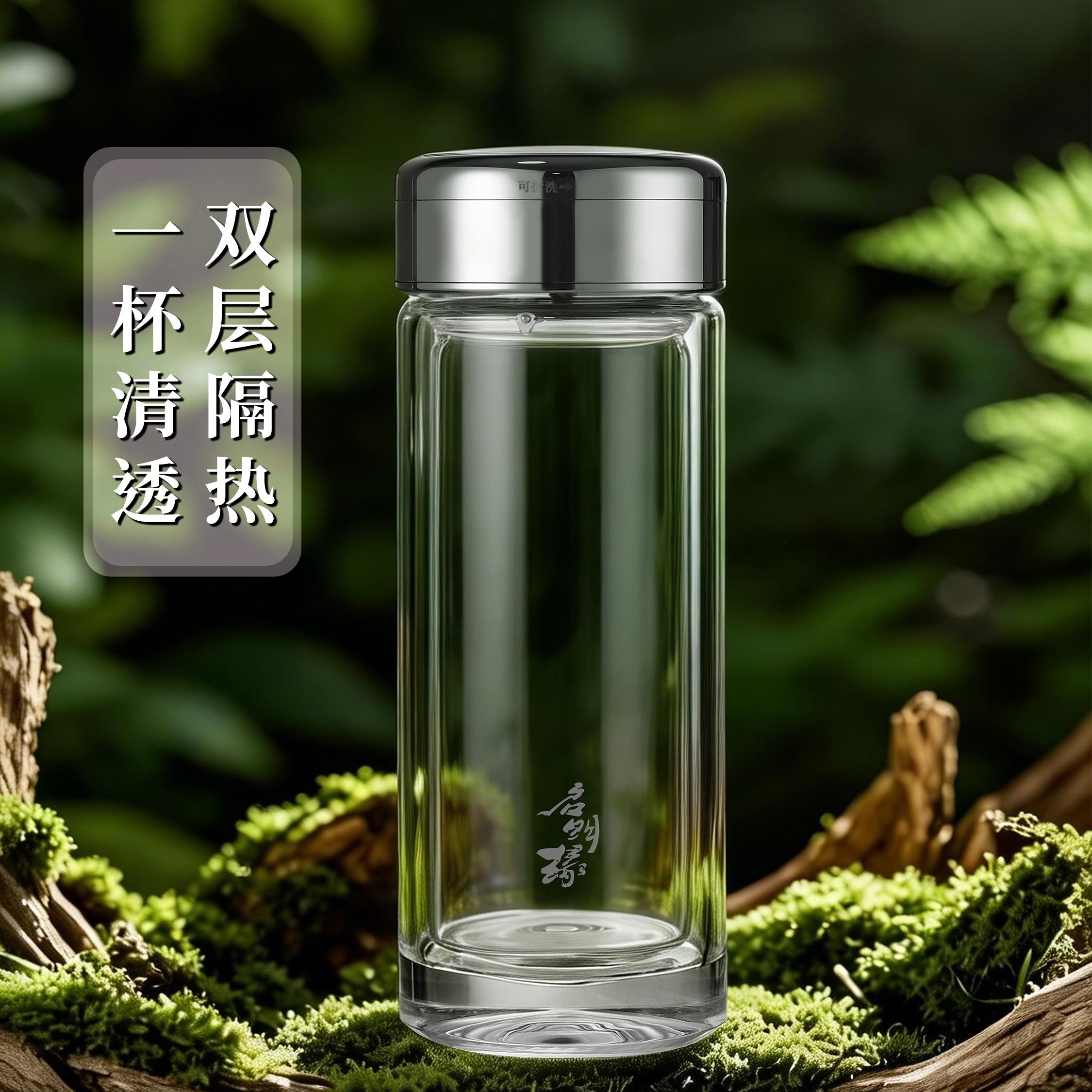 启明缘玻璃杯双层隔热杯定制刻字便携泡茶杯子商务车载送礼竹盒装