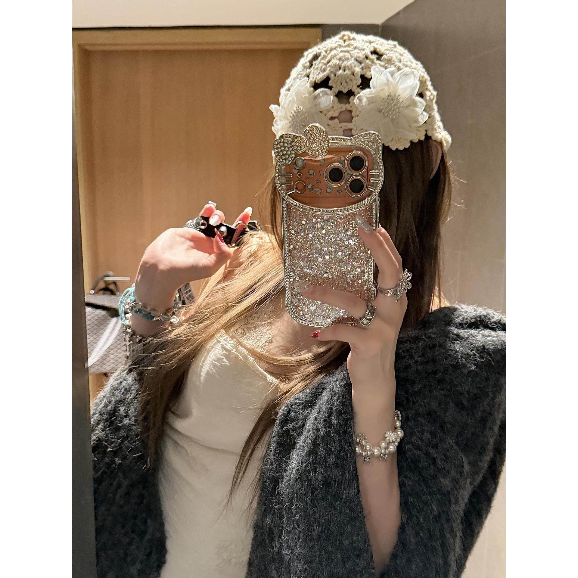 轻奢感爆闪亮片猫咪适用苹果iPhone18promax手机壳16新款17pro保护套14女款13全包防摔15超好看11可爱12Ins潮