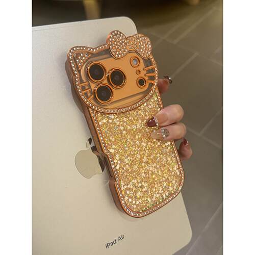 金灿灿橙色亮片猫咪适用苹果iPhone17promax手机壳17pro新款16pro保护套14pro女款13全包防摔15pro超好看哇塞