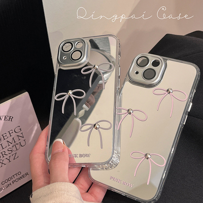 韩系ins风镜面蝴蝶结适用苹果16promax手机壳iphone17新款14pro女款12自带镜头膜15电镀简约小众13全包可爱11