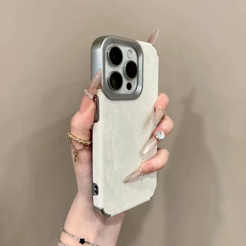 复古高颜值牛仔布纹适用苹果17promax手机壳女款iPhone16pro电镀边框15p情侣男女款14pro全包防摔保护套12/13