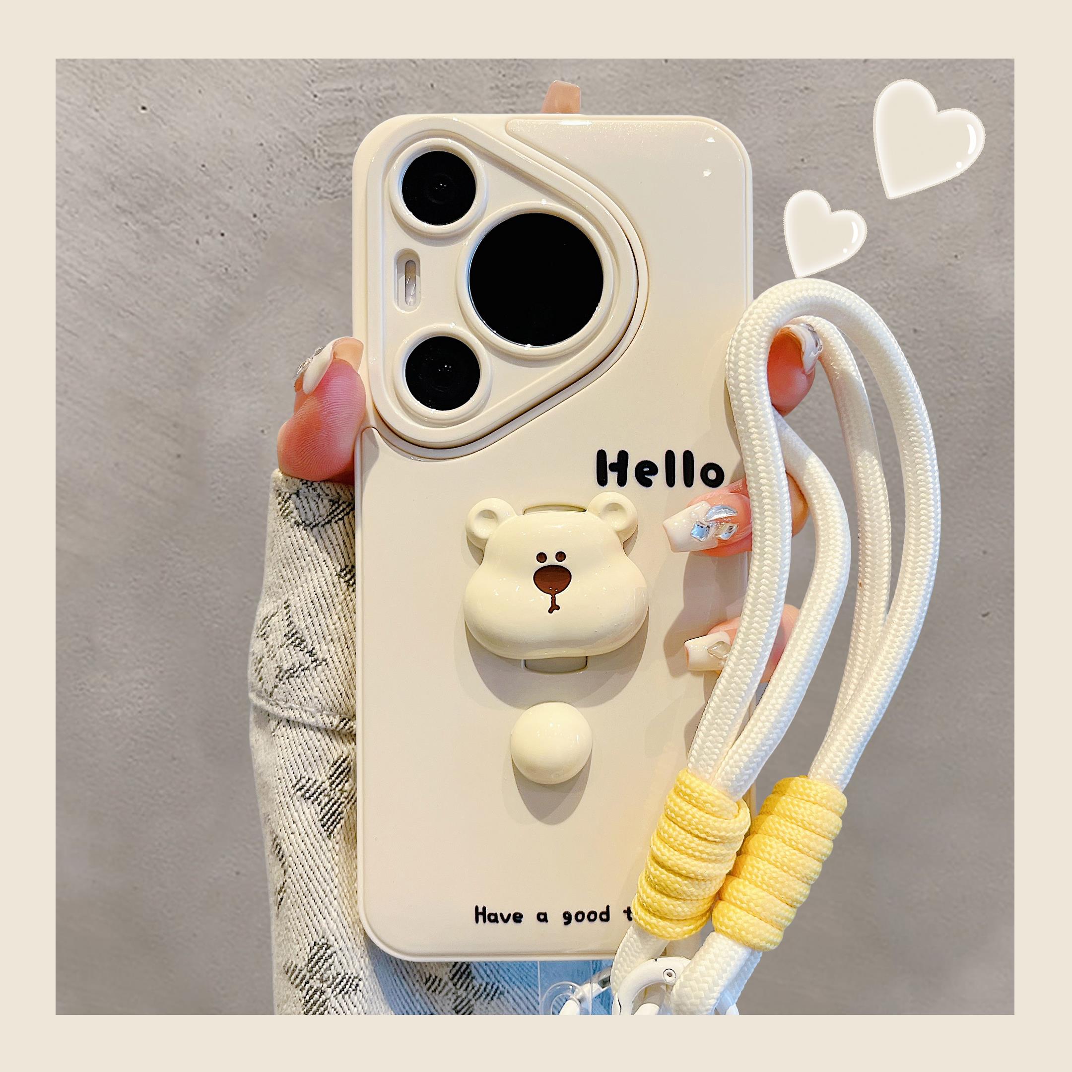 适用华为pura80pro+新款手机壳日韩ins可爱卡通小熊mate70pro隐形支架指环扣pura70挂绳mate60全包女17promax