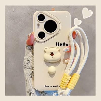 适用华为pura70pro+新款手机壳日韩ins可爱卡通小熊mate60pro+隐形支架指环扣mate40/50pro挂绳p70pro全包女