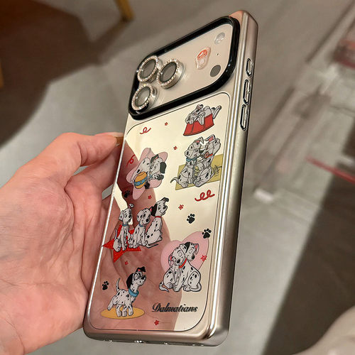方形可爱镜面斑点狗插画适用于iPhone17promax手机壳苹果16pro防摔15pro女款17pro新款系列16高级系列15p哇塞