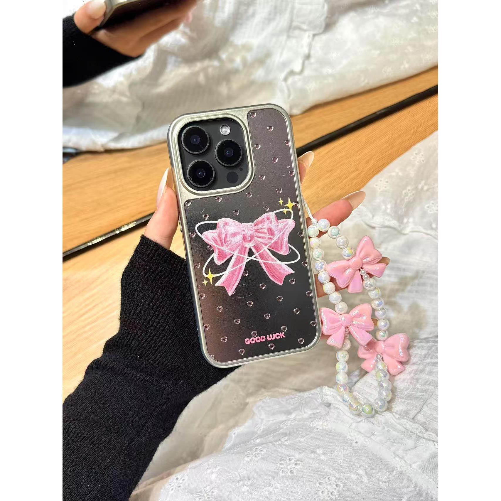 韩风ins风满屏泡泡粉蝴蝶结链条适用苹果iphone17promax手机壳iphone16新款15pro女款14pm全包保护壳13可爱潮