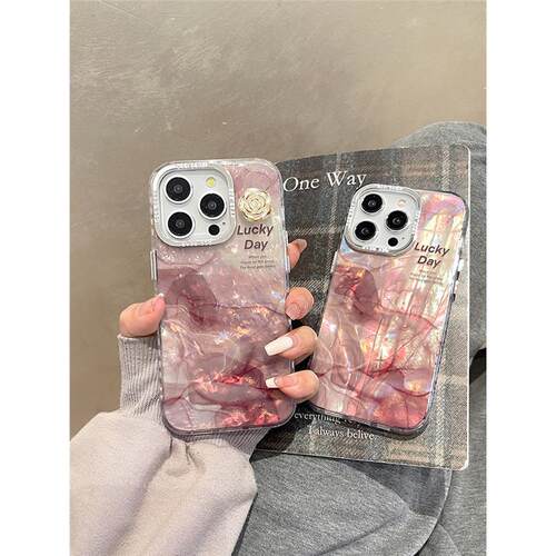 日韩ins风大理石纹理花朵适用苹果17promax手机壳iphone14pro高级感13p小众15女款16保护套max个性创意网红潮
