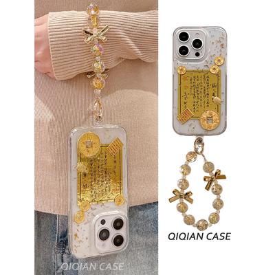 滴胶金箔铜钱小金龟手机壳适用iPhone17promax苹果16透明软壳链条挂绳15中国风14新款新年蛇年女款13简约系列