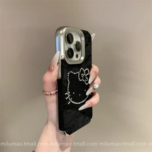 ins秋冬绒布雪山纹猫咪适用苹果iPhone17promax手机壳16pro女款15p超好看14防指纹13网红12女air防摔套ProMax