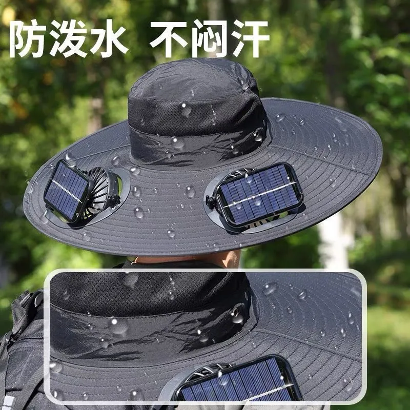 义乌太阳能风扇帽钓鱼帽男士登山防紫外线遮阳渔夫帽带钢丝的帽子