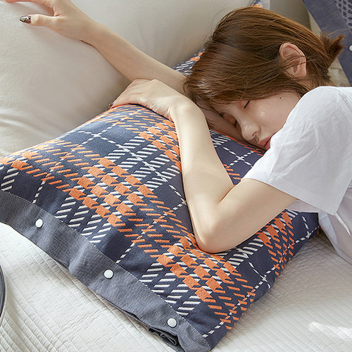 按扣筒装式枕头套纯棉全包一对装