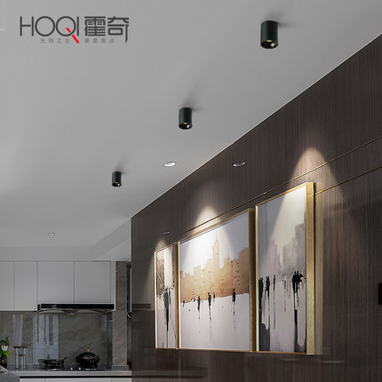 明装筒灯防眩不刺眼圆形天花COB射灯吸顶走廊过道客厅无主灯